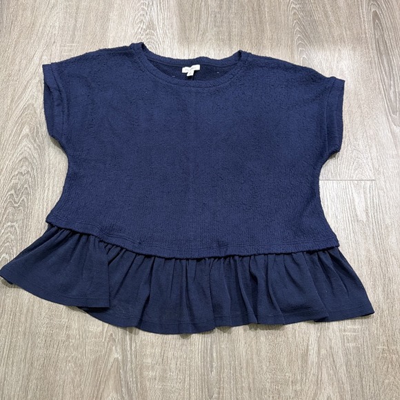 Anthropologie Sweaters - Anthropologie Pilcro Short Sleeve Sweater Twofer Top Textured Navy Medium